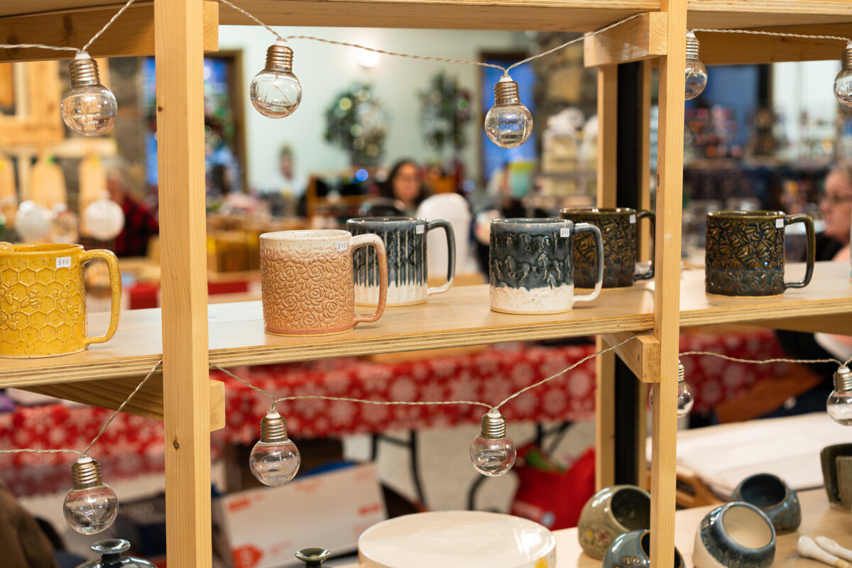 Artisan gifts on display at a holiday market